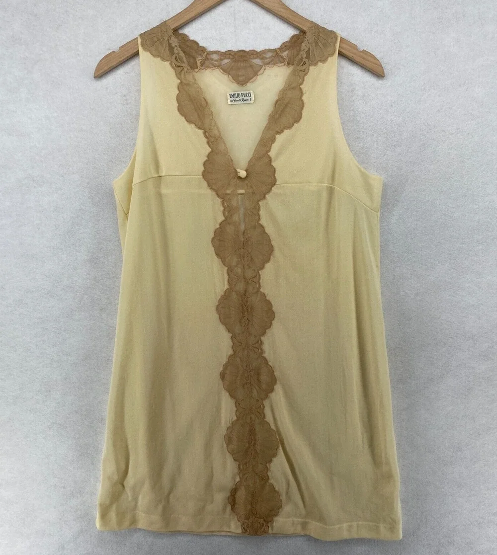 EMILIO PUCCI FORMFIT ROGERS Nightgown S 10-12 Lace Trim Sleeveless Ivory USA VTG